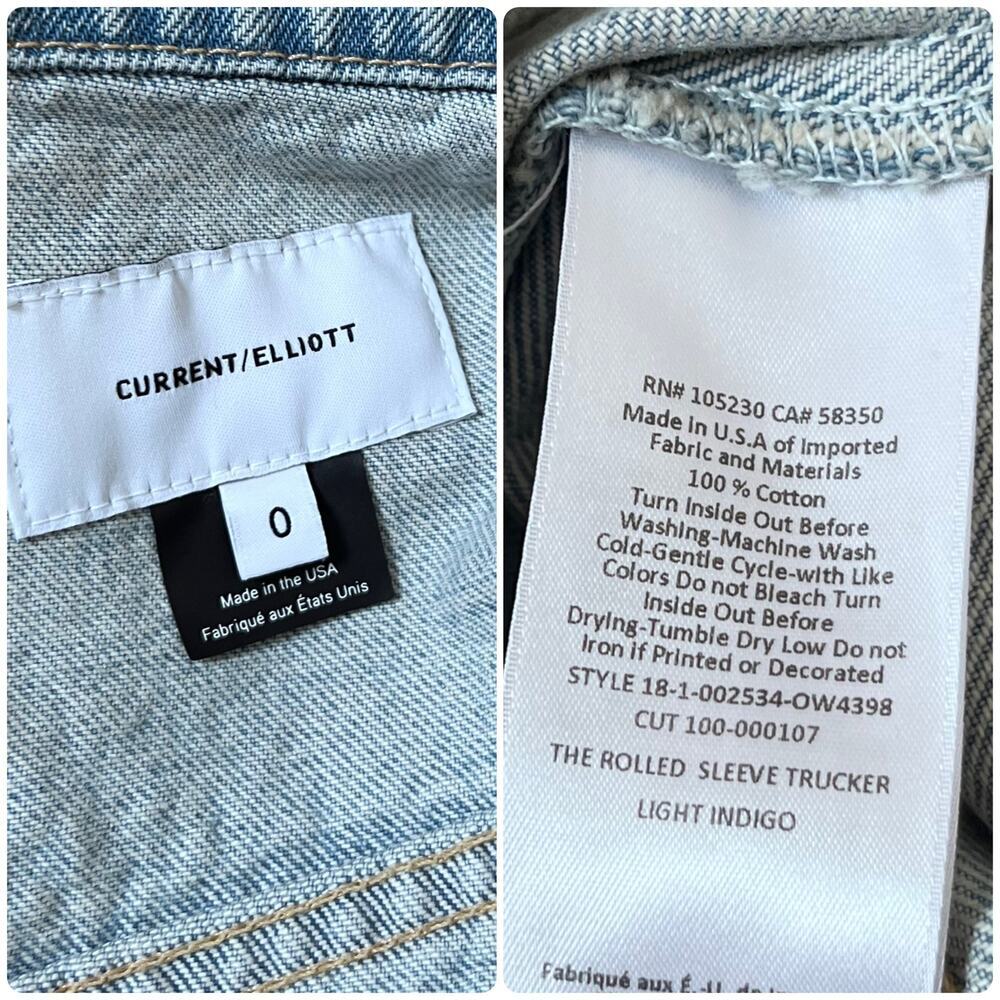 Current Elliot Rolled Short Sleeve Denim Trucker Jacket Oversized Size 0 USA - Picture 11 of 12